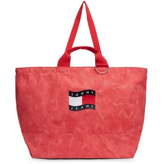 Tommy Jeans Tragetasche "TJW WAVE FLAG MED TOTE" Unisex Tragetasche, Umhängetasche, Shopper, Henkeltasche im Used-Look, coralle