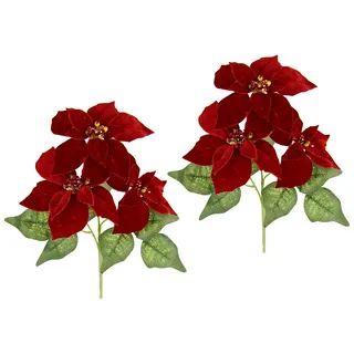 Flair Flower Künstliche Poinsettia Blume aus Samt mit 3 Blüten Kunstblume Weihnachtsstern Weihnachtliche Einzelblume Zweig Weihnachtsdeko Weihnachtsblume X'Mas Strauß Geschenk Deko Adventsstern Christstern