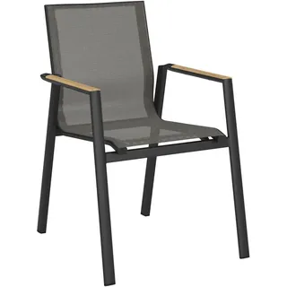 Ambia Garden Stapelsessel , Anthrazit, Naturfarben, Schwarz , Holz, Metall, Textil , Teakholz , massiv , eckig , 57x87x70 cm , Holzmöbel, Sitzgelegenheiten Holz, Gartensessel Holz