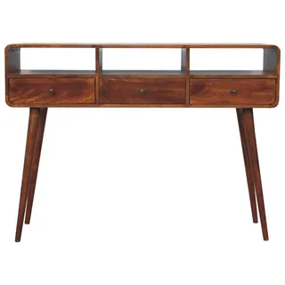 Artisan Furniture Konsole Dreifach Geschwungen Kastanie, 3 Schubladen und 3 Offene Fächer, Dunkelbraun , Metall , Echtholz,Mangoholz , Holz Optik , Rechteckig , 130x95x40 cm , FSC 100%, Handmade in India , Wohnzimmer, Wohnzimmertische, Konsolentische