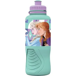 Tataway in viaggio si cresce Disney Frozen Elsa und Anna Kunststoff-Trinkflasche für Mädchen, blau, 400 ml mit Tropfverschluss und Anti-Rutsch-Band