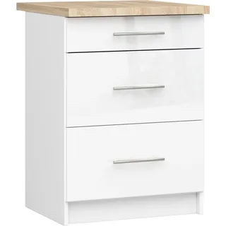 Akord Küchenschrank Oliwia 3 Schubladen Weiß/Weiß Hochglanz 60X46X85 Cm - Weiß