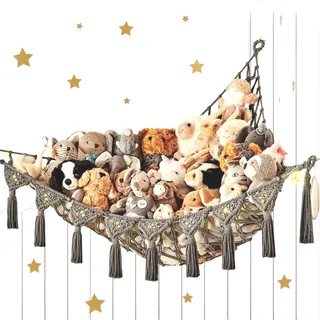 JanYoo Spielzeug Aufbewahrungs Kuscheltier,142x106x106cm Aufbewahrung Netz Kinderzimmer Hängend Spielzeug Organizer Stofftier Hängematte für Kuscheltiere Teddy Eckspielzeug Netz für Schlafzimmer Grau