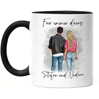 Kiddle-Design Pärchen Tasse Schwarz Personalisiert Paar Valentinstag Jahrestag für Sie und Ihn Geschenk Partner Freund Freundin Liebesgeschenke