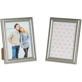 levandeo 2er Set Bilderrahmen 13x18cm Fotorahmen Silber Antik Portraitrahmen Glasscheibe Wanddeko Fotoaufsteller Tischdeko