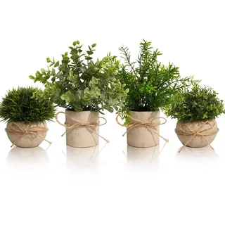 YVONNEYI 4 Stück Kunstpflanze für Deko Wohnzimmer, Künstliche Pflanzen wie echt Eukalyptus, Fake Plant für Home Schlafzimmer Badezimmer Küchen Büro Zimmer Fensterbank Zuhause Innen Deko (005, 4 Stück)