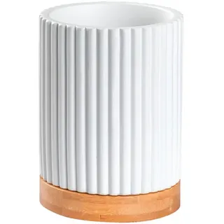 Sadena Zahnputzbecher , Weiß , Holz, Kunststoff , Bambus , 8x11x8 cm , Badaccessoires, Zahnputzbecher