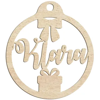 Happenings-Decorations Personalisierte Weihnachtskugel aus Holz, graviert, Geschenk für die Feiertage, jeder Name, hängende Baumdekoration, natürliches Dekor (Modell 3)