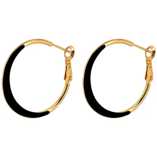 Flongo Emaille Creolen Ohrringe für Damen: Schwarz Emaille Gold Edelstahl Klein Dünn Huggie Creolen mit 925 Silber Nadel Hypoallergene Leichte Ohrringe für Frauen und Mädchen