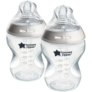 TOMMEE TIPPEE Tommee Tippee-Babyflaschen, Natural Start Anti-Kolik-Flasche, 2x 260ml, brustähnlicher Sauger, Anti-Kolikventil, selbst steril., Zubehör