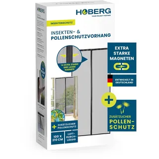 Hoberg Insekten- & Pollenschutzvorhang | Fliegengitter Tür mit XXL-Magnetbändern | Insektenschutz für Balkontür | Pollenschutzgitter – ideal auch als Fliegenvorhang | 100 x 210 cm