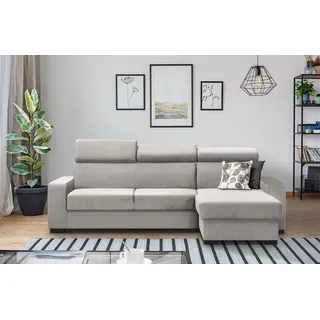 Ecksofa FOX II – L-Form, mit Schlaffunktion, Bettkasten und universeller Ottomane, Samt Beige - Beige