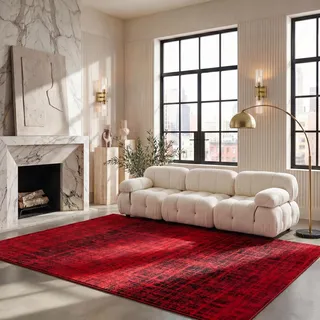 SAFAVIEH Zeitgenössische Teppich für Wohnzimmer, Esszimmer, Schlafzimmer - Adirondack Collection, Kurzer Flor, Rot und Schwarz, 244 X 305 cm