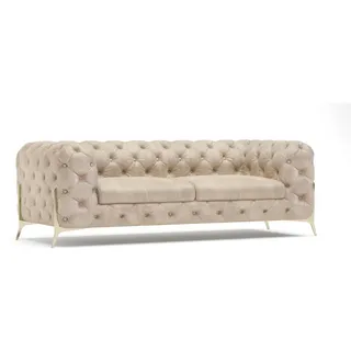 S-Style Möbel Chesterfield-Sofa 3-Sitzer Vertex Beige Samt , Textil , Echtholz,Buche, Birke , Füllung: Polyetherschaumkern,Polyetherschaumkern , 225x75x100 cm , Blauer Engel, FSC Mix, Oeko-Tex®, Hergestellt in Europa , Wohnzimmer, Sofas & Couches, Sofas, 3-Sitzer Sofas