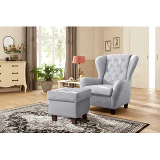 Home Affaire Ohrensessel Alexandra Samtvelours 92 x 103 x 93 cm Grau mit Hocker