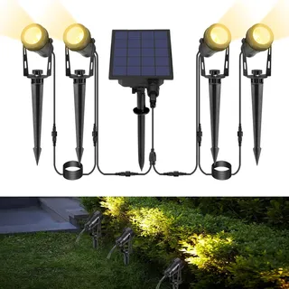 ECOWHO Solar Gartenbeleuchtung für Außen mit Fernbedienung,Solar Strahler für Garden mit Erdspieß,IP65 wasserdicht LED Gartenleuchten,dimmbar Solarstrahler für Bäume und Sträucher (Warmweiß,4 Pack)