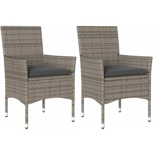 vidaXL Gartenstühle mit Kissen 2 Stk. Grau Poly Rattan - Grau