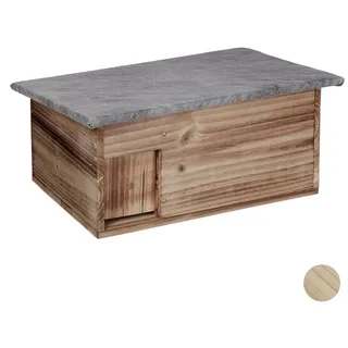 Relaxdays Igelhaus Geflammt Bausatz 46 cm , Braun , Holz, Textil , 46x21x34 cm , Dekoration, Gartendeko