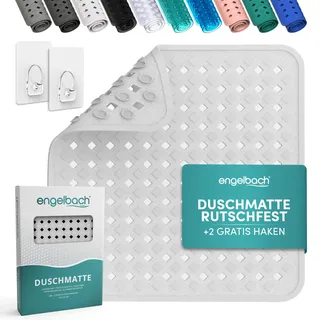 Engelbach® Duschmatte rutschfest 53x53cm inkl. 2 Haken - Antibakteriell & BPA-frei - Duscheinlage, Antirutschmatte - Waschmaschinen geeignet und schimmelresistent