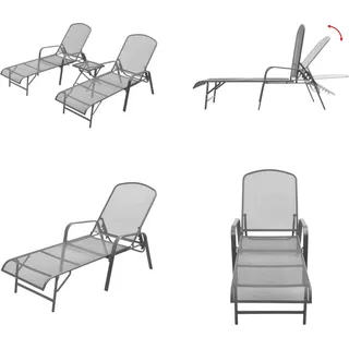 vidaXL Sonnenliegen 2 Stk. mit Tisch Stahl Anthrazit - Sonnenliege - Sonnenliegen - Gartenliege - Gartenliegen - Grau