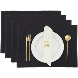 Schwarze Taschenset Set aus 4 Küchen Esstuch reversibler Baumwolltisch Platz 13x19 Zoll