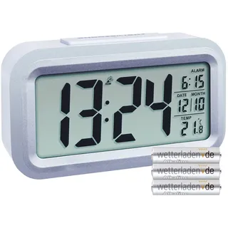 TFA Dostmann 60.2553 Digitaler Funk Wecker mit Temperatur Lumio Plus (Weiss-Silber mit Batterien)