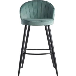 WOHNLING Barhocker Samt Hellgrün Hocker mit Lehne 56x102,5x52,5 cm Küchenhocker Skandinavisch Stoff / Metall 110 kg Barstuhl Tresenhocker Bistrohocker - Grün