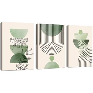 3Pcs Boho Blätter Leinwandbilder Bilder Set mit Rahmen, Aesthetic Grüne Pflanze Bilder Moderne Wandbilder Schlafzimmer Bild Auf Leinwand Kunstdruck Deko für Wohnzimmer fertig zum Aufhängen 50x70cmx3