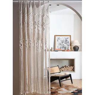 koyoyo Betsy Makramee-Türvorhang, groß, Wandbehang, Quasten, Raumteiler für Schrank, Boho-Fenster für Hochzeit, Kulissen, Kunstdekoration, Hinterhof, Beige
