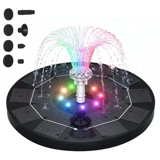 3.5w Solar Springbrunnen Für Außen, LED Runden Solarbrunnen Mit 6 Düsen, Buntes Solarspringbrunnen Eingebaute 3000mah Batterie, Solar Schwimmender Fontäne Pumpe Für Vogelbad, DIY Wasserspiel, Teich