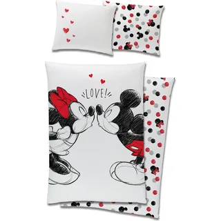 Kinderbettwäsche Minnie und Mickey Mouse Love - Weiß