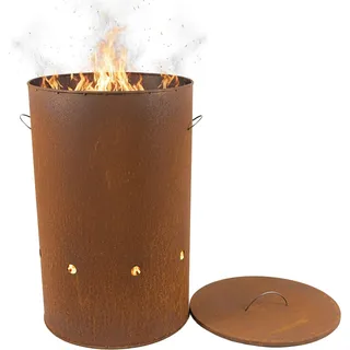 Feuerschale aus Cortenstahl mit Deckel - Hohe Ausführung