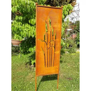 Edelrost Sichtschutz Schilfkolben 115 x 32 cm Gartenstele Rostwand Rost Wand Stele Deko