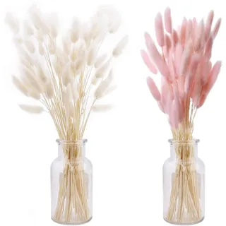 Natürliche Pampasgras Deko Ltsbaed 50 Stück Wiederverwendbar Rosa + Weiß DIY Trockenblumen Getrocknet für Wohnzimmer Hochzeit Tisch Blumen Arrangements Heim Decor-Keine Vase