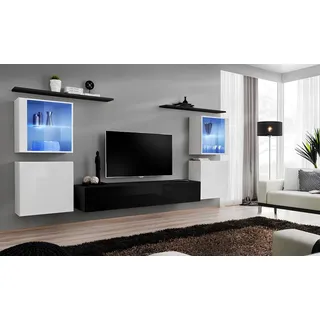 Holzmöbel Schwarz Wohnwand Wohnzimmer Wandregale Luxus Einrichtung Schrank Neu - Schwarz