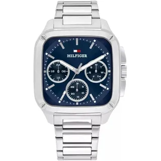 Tommy Hilfiger Herrenuhr Herold Quarz, 37mm quadratisches Edelstahl Gehäuse, Silber, 50m wasserdicht