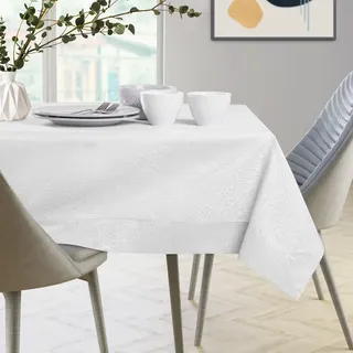 Tischwäsche mit Lotuseffekt Motiv Blätter abwaschbar 110 cm rund - Weiß
