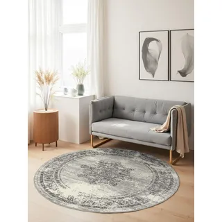 HANSE HOME Lydia Kurzflor Teppich Rund – Orientalischer Wohnzimmerteppich, Kurzflor Klassisch, Weich im Orient Design für Wohnzimmer, Schlafzimmer, Esszimmer, Flur – Creme Grau, Ø160cm