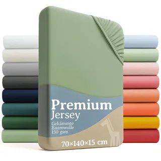 Laleni Premium Spannbettlaken 70x140x15 cm Babybett 2er Set | Oeko-TEX zertifiziertes Bettlaken 70x140 Kinderbett | Kinderbettwäsche 70x140 100% Baumwolle | Spannbettlaken 70x140 cm Baby in Grün