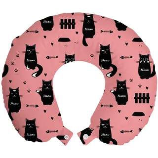 ABAKUHAUS Katze Reisekissen Nackenstütze 2er Pack, Kitten Silhouette Fisch Paws Schaumstoff Reiseartikel für Flugzeug und Auto, 30x30 cm, Pastellrosa und Koksgraue