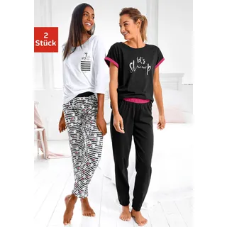 Vivance Dreams Pyjama Packung, 2 Stück, 4 tlg. mit verspieltem Tierprint, schwarz, weiß, schwarz, pink