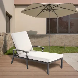 STILVORA Lounge Stuhl mit verstellbarer Rückenlehne und 5 Positionen, Gartenliege aus rostfreiem Aluminium und wetterfest, Liegestuhl mit Baumwollkissen und Kreuzgeflecht-Design, Beige - Beige