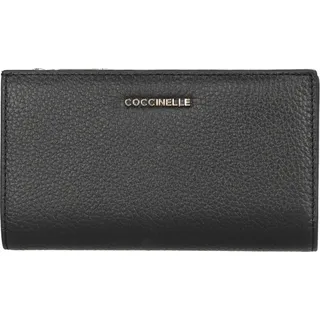 Elegante Damen-Geldbörse in Schwarz Metallic mit vielen Fächern - Schwarz