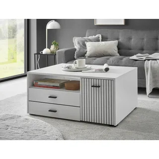 Couchtisch HOME AFFAIRE "Hudson", weiß (weiß, weiß, schwarz, weiß), B:90cm H:43cm T:70cm, Tische, Couchtisch, in moderner Trendfarbe, Griffe aus Metall (Schwarz), Breite 90 cm