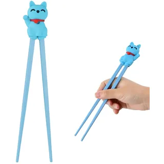 Volumoon Essstäbchen Süße Lucky Cat - Wiederverwendbare Rutschfeste Trainings-Stäbchen für Kinder, Personalisiert für Ramen, Asiatische Geschirr in Blau