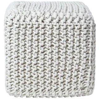 Homescapes Strick-Pouf natur, Sitzwürfel 35/35/35 cm , Naturfarben , Textil , Uni , Quadratisch , 35x35x35 cm , Wohnzimmer, Sessel, Hocker & Hockerbänke, Sitzwürfel