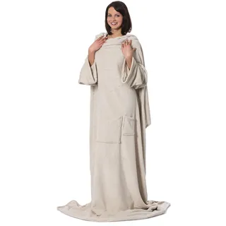 ZOLLNER Kuscheldecke mit Ärmeln - super kuschelige und warme Sofadecke - beige - in 170x200 cm - mit Taschen - waschbar bis 95°C - Hotelqualität - Oeko Tex® Zertifiziert