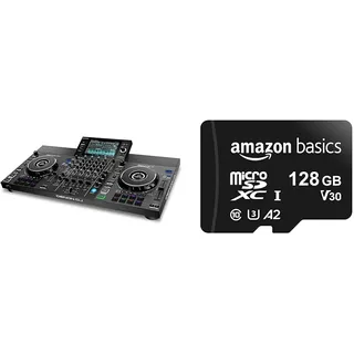 Denon DJ SC LIVE 4 - Standalone DJ-Controller & Amazon Basics – MicroSDXC-Speicherkarte, 128 GB, mit SD-Adapter, A2, U3, 100 MB/s max. Lesegeschwindigkeit, Schwarz
