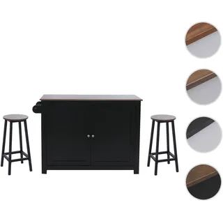 Kücheninsel HWC-P61 mit 2 Sitzhockern, Küchenschrank Schublade Staufächer MDF 90x120x45cm ~ schwarz,