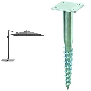 Schneider Sonnenschirm Rhodos Junior, anthrazit, 300 cm rund, 760-15, Gestell Alu/Stahl, Bespannung Polyester, 17.2 kg & Universal-Bodendübel für Ampelschirme, 897-55, zum Eindrehen, 6.5 kg